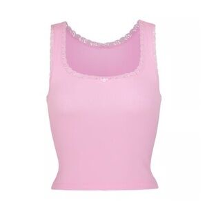 SkimsPink Lace Trim Tank Top